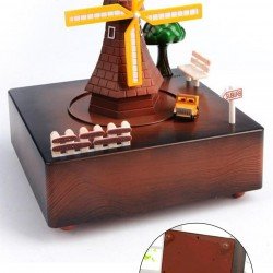 Dekoratif Mandallı Kurmalı Hareketli Arabalı Sesli Değirmen Müzik Kutusu