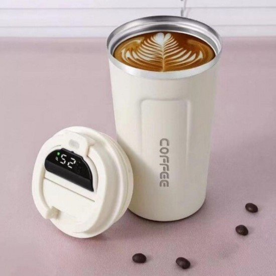 Paslanmaz Çelik Isı Yalıtımlı  Sızdırmaz Isı Ölçerli Dijital Ekranlı Kahve ve Çay Termosu