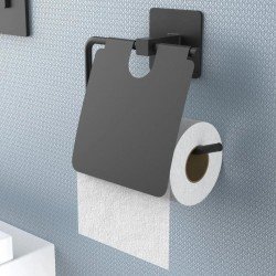 Kendiliğinden Yapışkanlı Siyah Paslanmaz Metal Kapaklı Tuvalet Kağıtlığı Aparatı  Kendiliğinden Yapışkanlı Siyah Paslanmaz Metal Kapaklı Tuvalet Kağıtlığı Aparatı