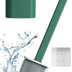 Duvara Monte Edilebilir Kapaklı Askılı Klozet Yumuşak Silikon Başlıklı Tuvalet Fırçası Seti