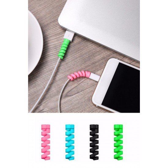 4lü Apple, Android Şaj Kablosu Koruyucu Silikon Spiral Yay Aparat 4lü Apple, Android Şaj Kablosu Koruyucu Silikon Spiral Yay Aparat