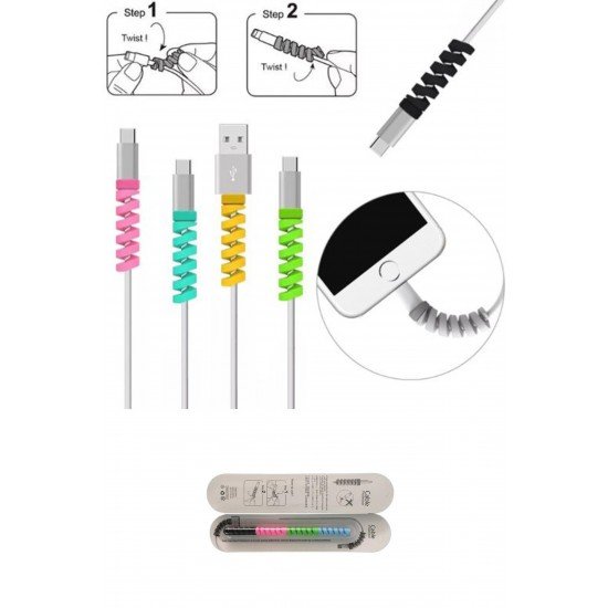 4lü Apple, Android Şaj Kablosu Koruyucu Silikon Spiral Yay Aparat 4lü Apple, Android Şaj Kablosu Koruyucu Silikon Spiral Yay Aparat