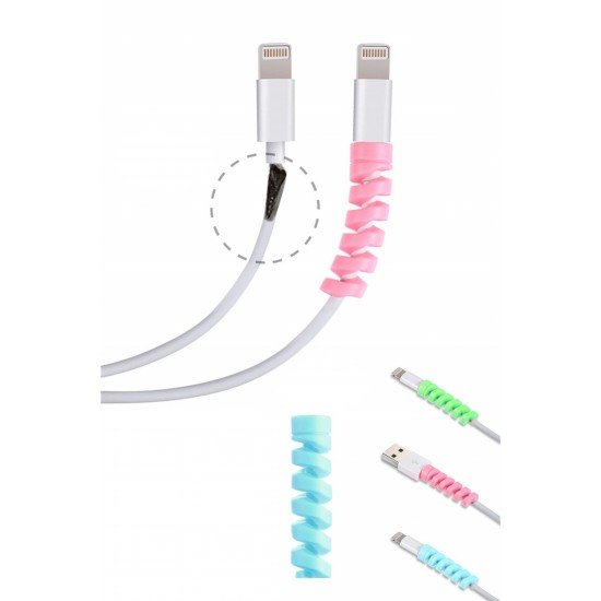 4lü Apple, Android Şaj Kablosu Koruyucu Silikon Spiral Yay Aparat 4lü Apple, Android Şaj Kablosu Koruyucu Silikon Spiral Yay Aparat