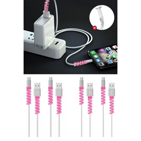 4lü Apple, Android Şaj Kablosu Koruyucu Silikon Spiral Yay Aparat 4lü Apple, Android Şaj Kablosu Koruyucu Silikon Spiral Yay Aparat