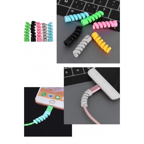 4lü Apple, Android Şaj Kablosu Koruyucu Silikon Spiral Yay Aparat 4lü Apple, Android Şaj Kablosu Koruyucu Silikon Spiral Yay Aparat