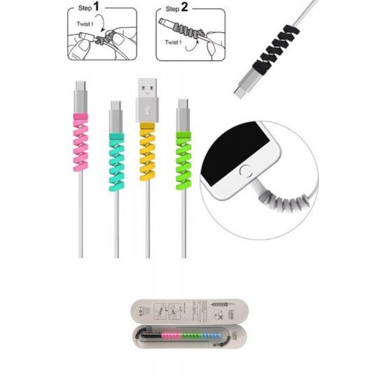 4lü Apple, Android Şaj Kablosu Koruyucu Silikon Spiral Yay Aparat 4lü Apple, Android Şaj Kablosu Koruyucu Silikon Spiral Yay Aparat