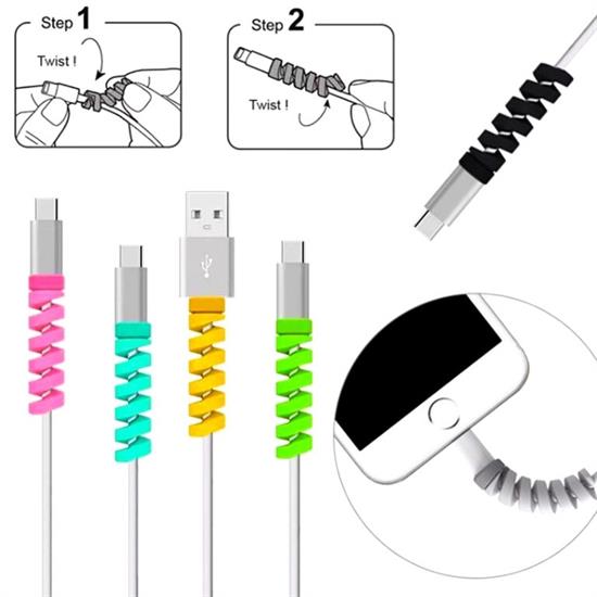 4lü Apple, Android Şaj Kablosu Koruyucu Silikon Spiral Yay Aparat 4lü Apple, Android Şaj Kablosu Koruyucu Silikon Spiral Yay Aparat