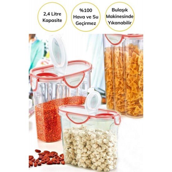 Kilitli Kapaklı Contalı Hava,Su Sıvı Geçirmez 2,4 Litre Erzak Saklama Kabı-SA590