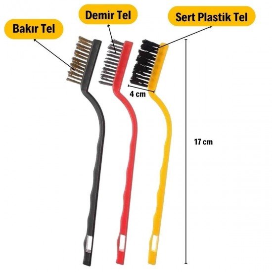 3 lü Detaylı Temizlik Bakır,Demir ve Sert Plastik Tel Fırça 3 lü Detaylı Temizlik Bakır,Demir ve Sert Plastik Tel Fırça