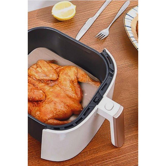 100 Adet Air Fryer Pişirme Kağıdı Tek Kullanımlık Yağ Su Geçirmez Yapışmaz Deliksiz Düz Kare Model 100 Adet Air Fryer Pişirme Kağıdı Tek Kullanımlık Yağ Su Geçirmez Yapışmaz Deliksiz Düz Kare Model