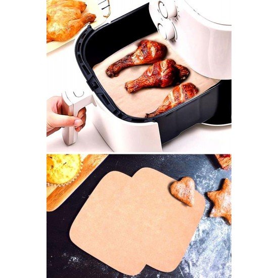 100 Adet Air Fryer Pişirme Kağıdı Tek Kullanımlık Yağ Su Geçirmez Yapışmaz Deliksiz Düz Kare Model 100 Adet Air Fryer Pişirme Kağıdı Tek Kullanımlık Yağ Su Geçirmez Yapışmaz Deliksiz Düz Kare Model
