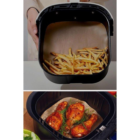 100 Adet Air Fryer Pişirme Kağıdı Tek Kullanımlık Yağ Su Geçirmez Yapışmaz Deliksiz Düz Kare Model 100 Adet Air Fryer Pişirme Kağıdı Tek Kullanımlık Yağ Su Geçirmez Yapışmaz Deliksiz Düz Kare Model