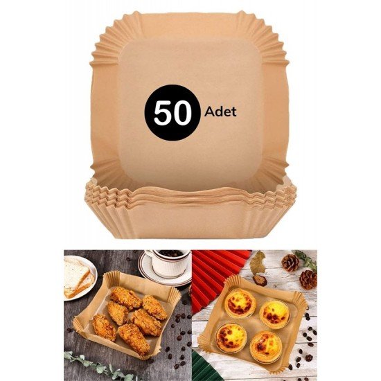 50 Adet Air Fryer Pişirme Kağıdı Tek Kullanımlık Hava Fritöz Yağ Geçirmez Yapışmaz Kare Tabak Model