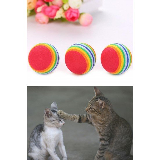 3lü Gökkuşağı Sünger Kedi Köpek Çiğneme Oyun Topu 4,2 cm 3lü Gökkuşağı Sünger Kedi Köpek Çiğneme Oyun Topu 4,2 cm