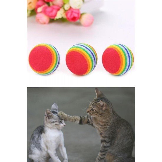 3lü Gökkuşağı Sünger Kedi Köpek Çiğneme Oyun Topu 4,2 cm 3lü Gökkuşağı Sünger Kedi Köpek Çiğneme Oyun Topu 4,2 cm