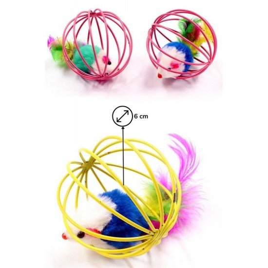 Renkli Metal Kafesli Peluş Fareli Kedi Köpek Oyuncağı Oyun Topu 6 cm Renkli Metal Kafesli Peluş Fareli Kedi Köpek Oyuncağı Oyun Topu 6 cm