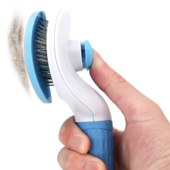 Kedi Köpek Tüy Toplayıcı Kendini Temizleyebilen Ergonomik Saplı Evcil Hayvan Tarağı Mavi 