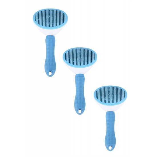 Kedi Köpek Tüy Toplayıcı Kendini Temizleyebilen Ergonomik Saplı Evcil Hayvan Tarağı Mavi 