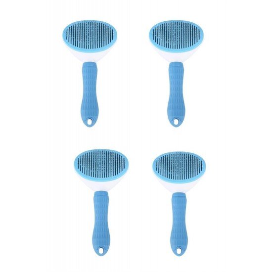 Kedi Köpek Tüy Toplayıcı Kendini Temizleyebilen Ergonomik Saplı Evcil Hayvan Tarağı Mavi 
