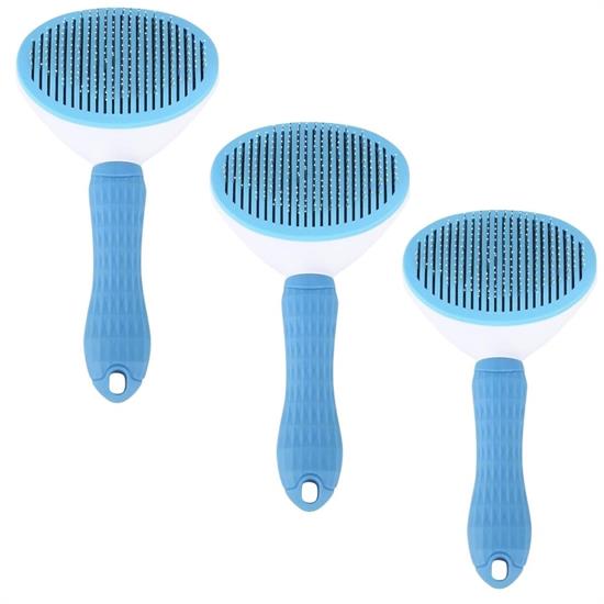 Kedi Köpek Tüy Toplayıcı Kendini Temizleyebilen Ergonomik Saplı Evcil Hayvan Tarağı Mavi 