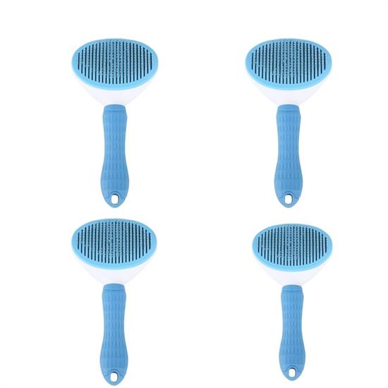 Kedi Köpek Tüy Toplayıcı Kendini Temizleyebilen Ergonomik Saplı Evcil Hayvan Tarağı Mavi 