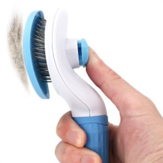 Kedi Köpek Tüy Toplayıcı Kendini Temizleyebilen Ergonomik Saplı Evcil Hayvan Tarağı Mavi 