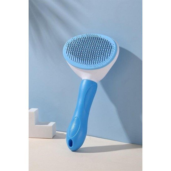 Kedi Köpek Tüy Toplayıcı Kendini Temizleyebilen Ergonomik Saplı Evcil Hayvan Tarağı Mavi 