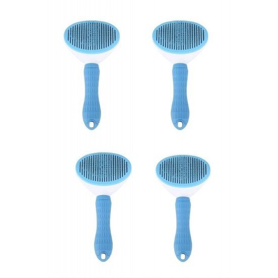 Kedi Köpek Tüy Toplayıcı Kendini Temizleyebilen Ergonomik Saplı Evcil Hayvan Tarağı Mavi 