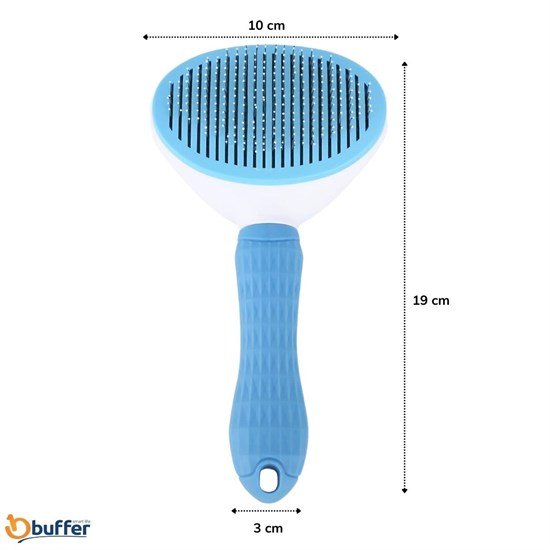Kedi Köpek Tüy Toplayıcı Kendini Temizleyebilen Ergonomik Saplı Evcil Hayvan Tarağı Mavi 