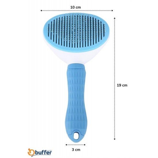 Kedi Köpek Tüy Toplayıcı Kendini Temizleyebilen Ergonomik Saplı Evcil Hayvan Tarağı Mavi 
