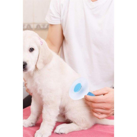 Kedi Köpek Tüy Toplayıcı Kendini Temizleyebilen Ergonomik Saplı Evcil Hayvan Tarağı Mavi 