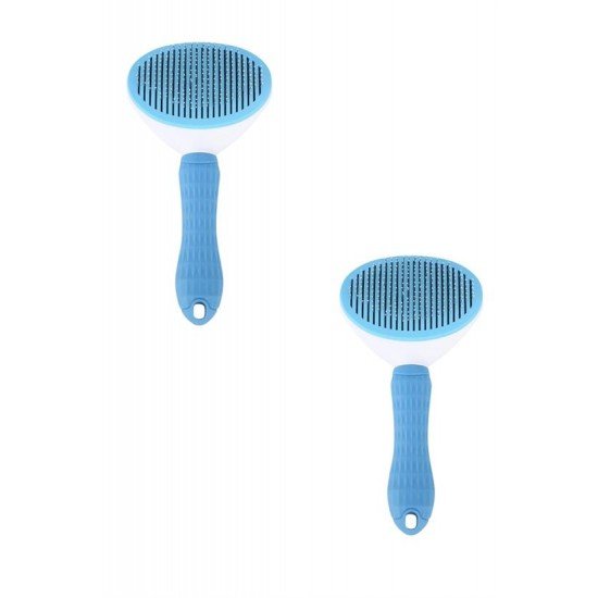 Kedi Köpek Tüy Toplayıcı Kendini Temizleyebilen Ergonomik Saplı Evcil Hayvan Tarağı Mavi 