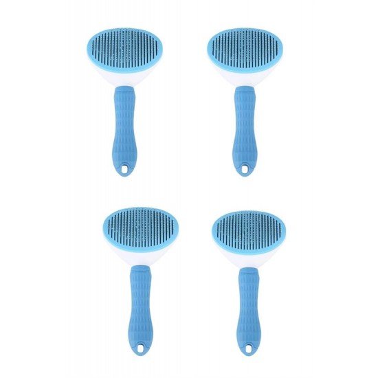 Kedi Köpek Tüy Toplayıcı Kendini Temizleyebilen Ergonomik Saplı Evcil Hayvan Tarağı Mavi 