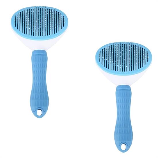 Kedi Köpek Tüy Toplayıcı Kendini Temizleyebilen Ergonomik Saplı Evcil Hayvan Tarağı Mavi 