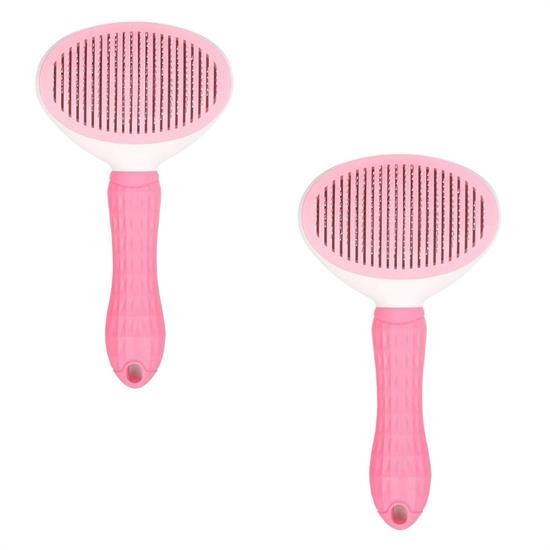 Kedi Köpek Tüy Toplayıcı Kendini Temizleyebilen Ergonomik Saplı Evcil Hayvan Tarağı Pembe