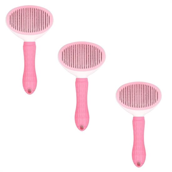 Kedi Köpek Tüy Toplayıcı Kendini Temizleyebilen Ergonomik Saplı Evcil Hayvan Tarağı Pembe