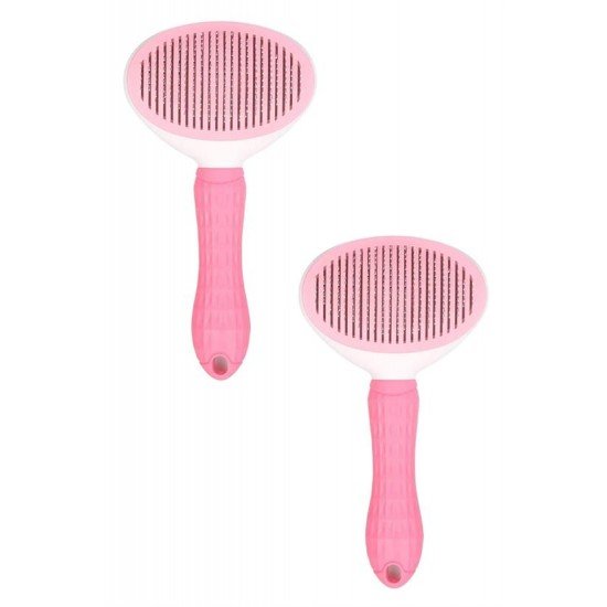 Kedi Köpek Tüy Toplayıcı Kendini Temizleyebilen Ergonomik Saplı Evcil Hayvan Tarağı Pembe