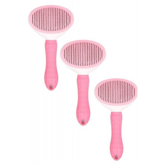 Kedi Köpek Tüy Toplayıcı Kendini Temizleyebilen Ergonomik Saplı Evcil Hayvan Tarağı Pembe