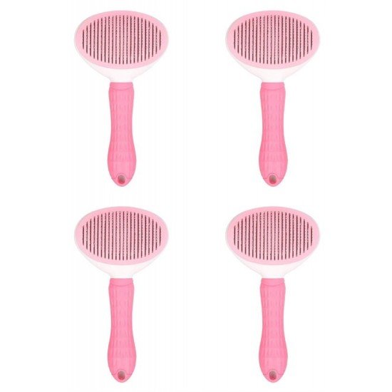 Kedi Köpek Tüy Toplayıcı Kendini Temizleyebilen Ergonomik Saplı Evcil Hayvan Tarağı Pembe