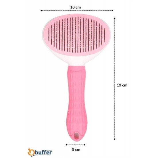 Kedi Köpek Tüy Toplayıcı Kendini Temizleyebilen Ergonomik Saplı Evcil Hayvan Tarağı Pembe