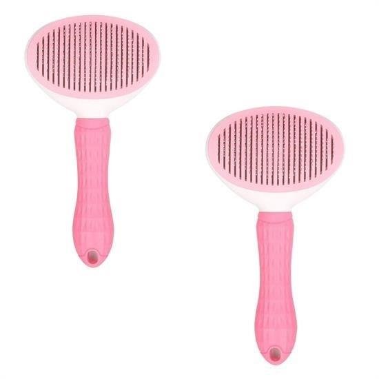 Kedi Köpek Tüy Toplayıcı Kendini Temizleyebilen Ergonomik Saplı Evcil Hayvan Tarağı Pembe