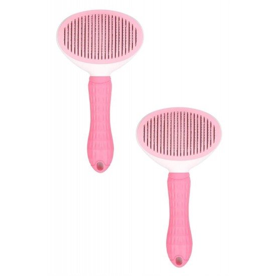 Kedi Köpek Tüy Toplayıcı Kendini Temizleyebilen Ergonomik Saplı Evcil Hayvan Tarağı Pembe