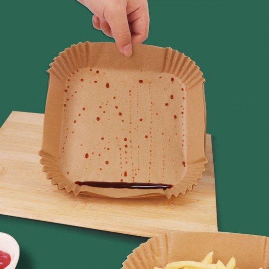 200 Adet Air Fryer Pişirme Kağıdı Tek Kullanımlık Yağlı Kağıdı Kare Delikli ve Tabak Model