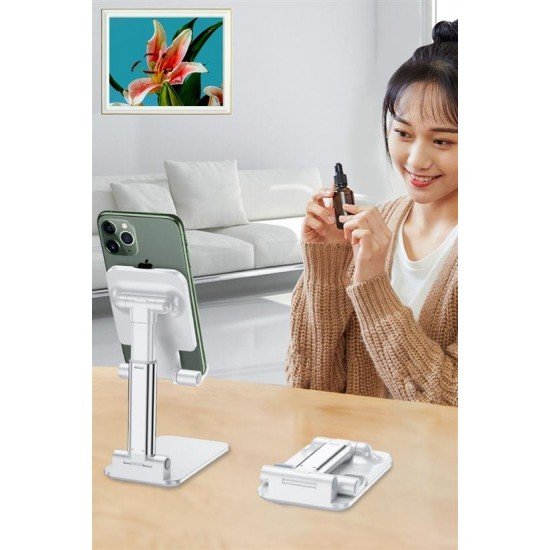 Beyaz Aynalı Cep Telefonu Sabitleyici Stand Katlanabilir Ayarlanabilir Telefon Standı Beyaz Aynalı Cep Telefonu Sabitleyici Stand Katlanabilir Ayarlanabilir Telefon Standı