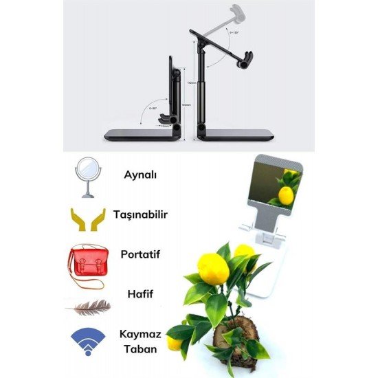 Beyaz Aynalı Cep Telefonu Sabitleyici Stand Katlanabilir Ayarlanabilir Telefon Standı Beyaz Aynalı Cep Telefonu Sabitleyici Stand Katlanabilir Ayarlanabilir Telefon Standı