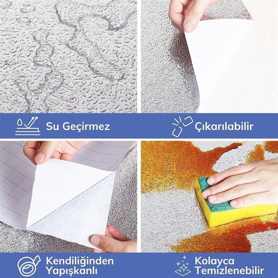 10 Metre Kendinden Yapışkanlı Silinebilir Mutfak Tezgah Üstü Sticker Folyo Gümüş Renk 10 Metre Kendinden Yapışkanlı Silinebilir Mutfak Tezgah Üstü Sticker Folyo Gümüş Renk