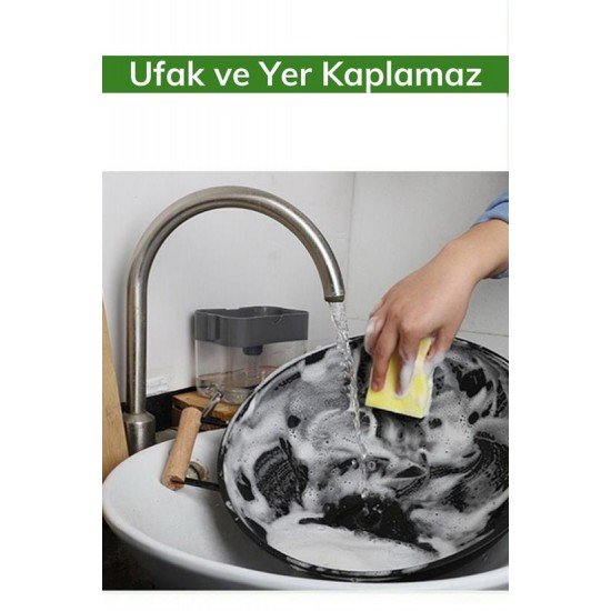 İkisi Bir Arada Basmalı Pratik Sıvı Sabunluk Pompası ve Bulaşık Yıkama Süngeri Haznesi İkisi Bir Arada Basmalı Pratik Sıvı Sabunluk Pompası ve Bulaşık Yıkama Süngeri Haznesi