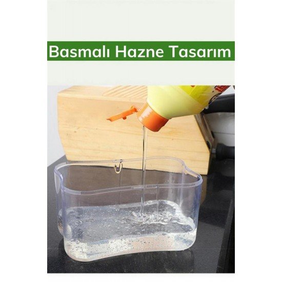 İkisi Bir Arada Basmalı Pratik Sıvı Sabunluk Pompası ve Bulaşık Yıkama Süngeri Haznesi İkisi Bir Arada Basmalı Pratik Sıvı Sabunluk Pompası ve Bulaşık Yıkama Süngeri Haznesi