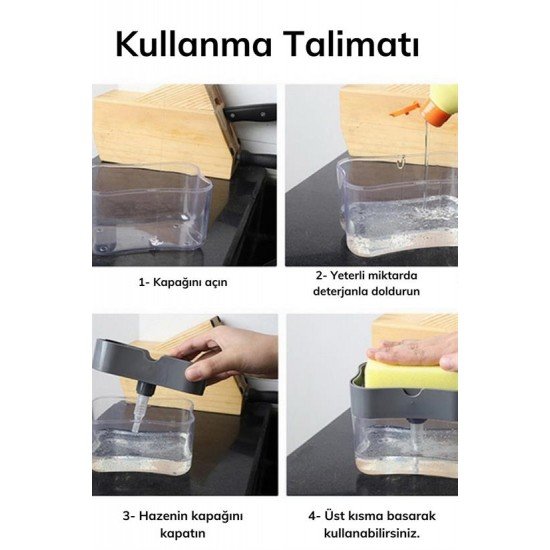 İkisi Bir Arada Basmalı Pratik Sıvı Sabunluk Pompası ve Bulaşık Yıkama Süngeri Haznesi İkisi Bir Arada Basmalı Pratik Sıvı Sabunluk Pompası ve Bulaşık Yıkama Süngeri Haznesi