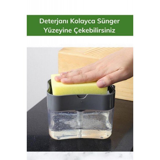 İkisi Bir Arada Basmalı Pratik Sıvı Sabunluk Pompası ve Bulaşık Yıkama Süngeri Haznesi İkisi Bir Arada Basmalı Pratik Sıvı Sabunluk Pompası ve Bulaşık Yıkama Süngeri Haznesi
